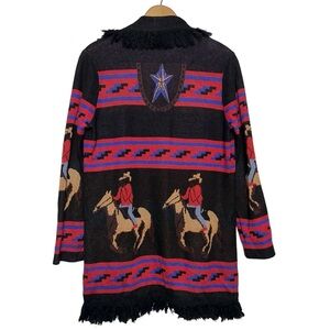 Antthony Western Southwestern Cowboy Fringe Black Open Cardigan Size Small